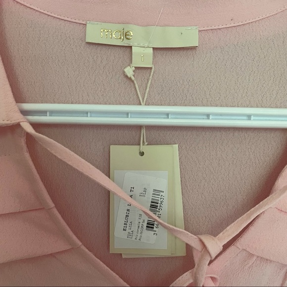 NWT MAJE PINK CREPE TIE NECK BLOUSE - 1 - Picture 10 of 15